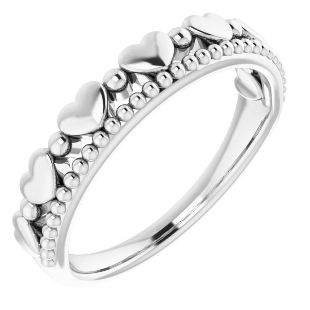 Sterling Silver Stackable Beaded Heart Ring Size … - image 1